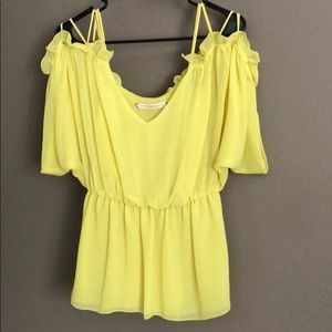 Ladies yellow ruffled blouse